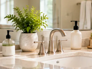 A spotless bathroom sink and countertop